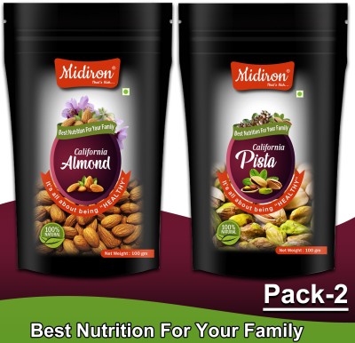 Midiron Dry Fruits Combo Pack California Almond & Pista (Pistachio) for Daily Need Snack Pack-2 (100gm Each) Almonds, Pistachios(2 x 100 g)