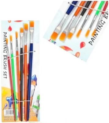 CRAZYGOL 6 Different Sizes Synthetic Flat Paint Brush Paintings Brush set of 6 Multicolor(Multicolor)