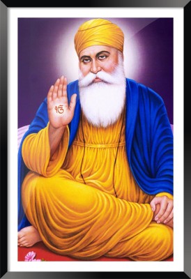 DBrush Guru Nanak Dev ji Religious Photo Frame With Glass Painting For Home and Office Digital Reprint 18 inch x 12 inch Painting(With Frame)