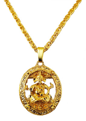 Duepio Lord Ganesha and Coin combination Design Most beautiful Pendant Hindu Religious Gold-plated Brass Pendant