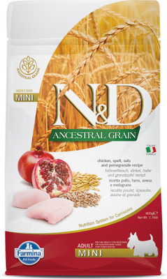Farmina N&D Ancestral Grain - Chicken & Pomegranate - Dog Dry Food - Adult - Mini Breed Chicken, Fruit 0.8 kg Dry Adult Dog Food