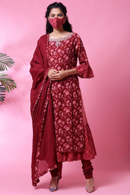 BIBA Printed Kurta, Churidar & Dupatta Set