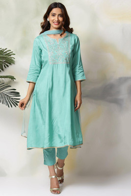 BIBA Embroidered Kurta, Trouser/Pant & Dupatta Set