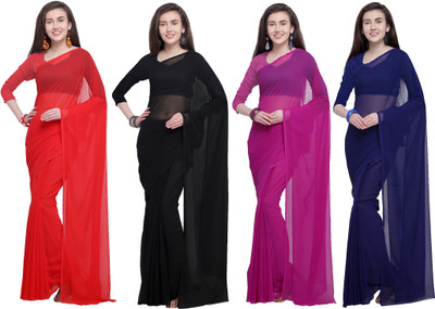 Anand Sarees Dyed Daily Wear Chiffon Saree(Pack of 4, Red, Black)
