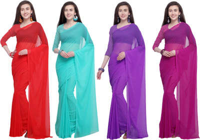 kashvi sarees Solid/Plain Daily Wear Chiffon Saree(Pack of 4, Multicolor)