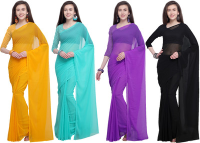 kashvi sarees Solid/Plain Daily Wear Chiffon Saree(Pack of 4, Multicolor)