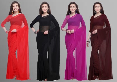 Anand Sarees Solid/Plain Daily Wear Chiffon Saree(Pack of 4, Multicolor)