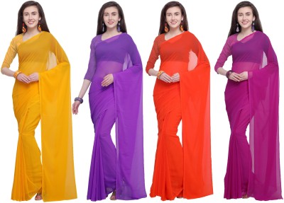 Anand Sarees Dyed Bollywood Chiffon Saree(Pack of 4, Purple, Pink, Orange, Yellow)