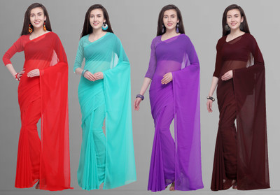 Anand Sarees Solid/Plain Daily Wear Chiffon Saree(Pack of 4, Multicolor)
