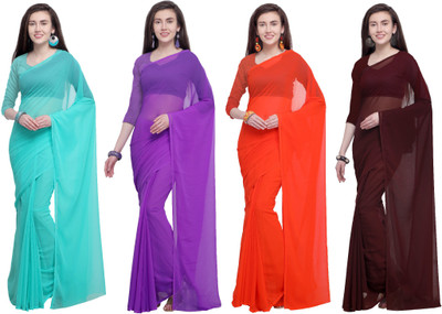 Anand Sarees Solid/Plain Bollywood Chiffon Saree(Pack of 4, Purple, Light Blue, Brown, Orange)
