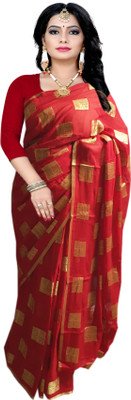 Stylish Sarees Woven Banarasi Viscose Rayon, Georgette Saree(Red)
