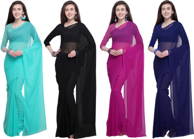 kashvi sarees Solid/Plain Daily Wear Chiffon Saree(Pack of 4, Multicolor)