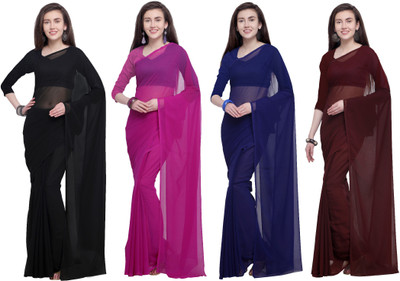 kashvi sarees Solid/Plain Daily Wear Chiffon Saree(Pack of 4, Multicolor)