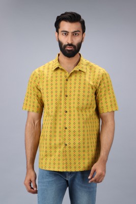 Vijay Kapoor Men Geometric Print Casual Yellow Shirt