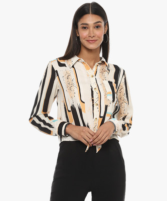 CAMPUS SUTRA Women Striped Casual White Shirt