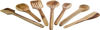 NAU NIDH ENTERPRISES Handmade Wooden Non-Stick Serving and Cooking Spoon. Wooden Serving Spoon Set(Pack of 7)