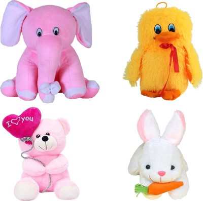 Macros Premium Quality special combo in low budget for kids Baby Elephant, Balloon teddy, Duck, Rabbit (Pack of 4). Teddy bear  - 25.01 cm(Pink, White)