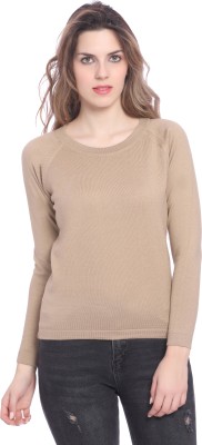 GODFREY Solid Round Neck Casual Women Beige Sweater