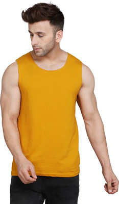 TEEFOX Solid Men Round Neck Yellow T-Shirt
