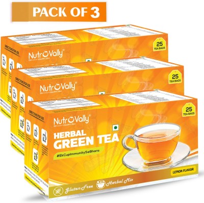 NutroVally Herbal green tea for weight loss & Build Immunity | Premium tea leaves with 18 Active Ingredients (herbal Green tea bag) Lemon Herbal Tea Bags Box Lemon Herbal Tea Bags Box(3 x 25 Bags)