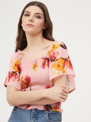 HARPA Casual Short Sleeve Solid Women Pink Top