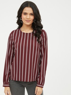 HARPA Casual Full Sleeve Striped Women Maroon Top