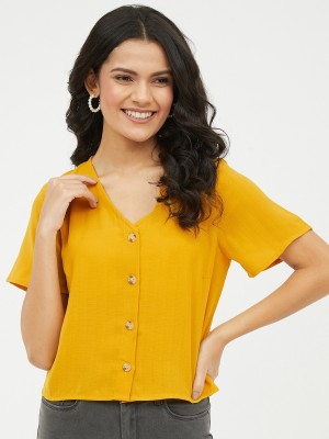 HARPA Casual Half Sleeve Solid Women Yellow Top