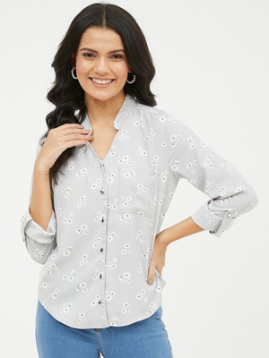 HARPA Casual 3/4 Sleeve Printed Women Grey Top