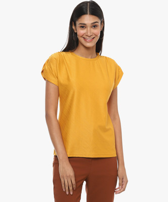 CAMPUS SUTRA Casual Short Sleeve Solid Women Yellow Top