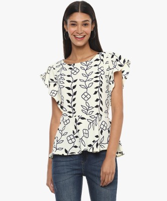 CAMPUS SUTRA Casual Short Sleeve Printed Women White Top