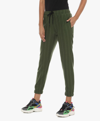 CAMPUS SUTRA Striped Women Green Track Pants