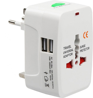 Home Trade Universal Travel Adapter With Built In Dual USB Charger Ports With 100-240V Surge/Spike Protected Electrical Plug Worldwide Adaptor(White)