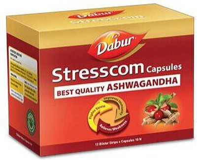 Dabur Stresscom BEST QUALITY Ashwagandha 60 Caps (10 caps X 6 strips) for Mental Wellness and Stress Relief(Pack of 10, 60 Capsules)