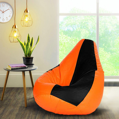 Devogue XXL Tear Drop Bean Bag Cover  (Without Beans)(Black, Orange)