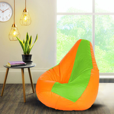 Devogue XXL Tear Drop Bean Bag Cover  (Without Beans)(Green, Orange)