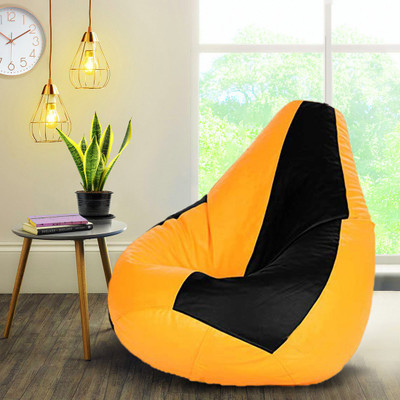 Devogue XXL Tear Drop Bean Bag Cover  (Without Beans)(Black, Yellow)