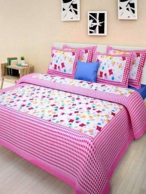 DEVIOUS 104 TC Cotton Double Floral Flat Bedsheet(Pack of 1, Pink)