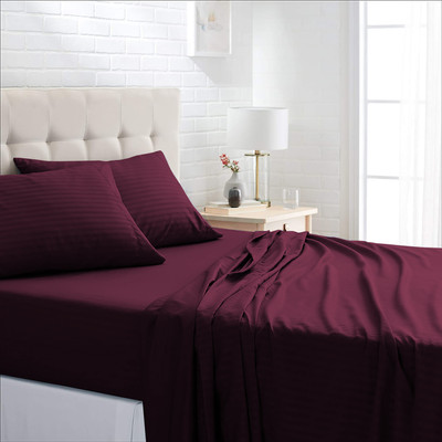 Cazimo 180 TC Microfiber Double Striped Flat Bedsheet(Pack of 1, Wine)