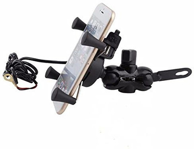 RUGOTAA TRADERS Universal Motor Bike Spider Bike Mobile Holder with USB2.0 Fast Charger waterproof, 360 Degree Rotating for Smart Phone Bike Mobile Holder(Black)