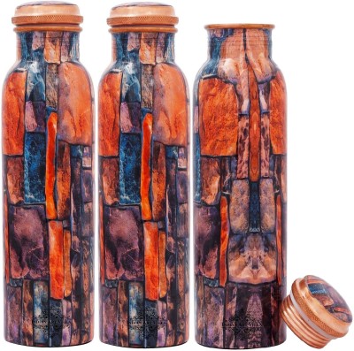 IndianArtVilla Marble Design pure Copper Home, School And Office use printed water 1000 ml Bottle(Pack of 3, Multicolor, Copper)