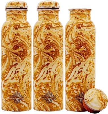 IndianArtVilla Marble Design pure Copper Home, School And Office use printed water 1000 ml Bottle(Pack of 3, Yellow, Copper)