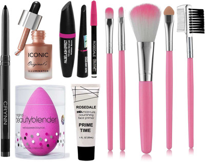 Crynn Smudge Proof Waterproof Rosedale Kajal & Studio Professional Iconic Original's Illuminator Highlighter & Beauty Blender Sponge Puff & Illuminating Matte Face Primer & 3in1 Eyeliner , Mascara , Eyebrow Pencil & Naked Perfect 5 Makeup Brush(12 Items in the set) Crynn Smudge Proof Waterproof Rosedale Kajal & Studio Professional Iconic Original's Illuminator Highlighter & Beauty Blender Sponge Puff & Illuminating Matte Face Primer & 3in1 Eyeliner , Mascara , Eyebrow Pencil & Naked Perfect 5 Makeup Brush(12 Items in the set)