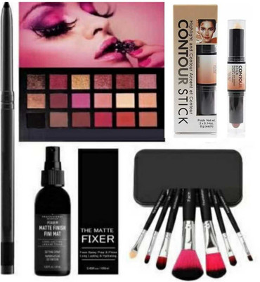 FUSION FLY Smudge Proof Essential Makeup HD14 Beauty Kajal & Professional Set of 7 Makeup Brush & Rose Gold New Edition Eyeshadow Palette & The Matte Fixer Face Spray & Face Highlighter & Contour Stick(11 Items in the set) FUSION FLY Smudge Proof Essential Makeup HD14 Beauty Kajal & Professional Set of 7 Makeup Brush & Rose Gold New Edition Eyeshadow Palette & The Matte Fixer Face Spray & Face Highlighter & Contour Stick(11 Items in the set)
