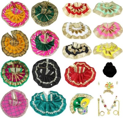 Swa Mi Pack of 15 with full set hair pagdi mukut mala laddu gopal 1n0 (5inch) deess Dress(Silk)