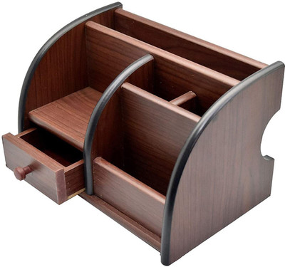 LARLEX 7 Compartments WOODEN Pen Stand Big Size with Drawer(Multicolor)