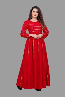 KARAN TEXTILES Anarkali Gown(Red)