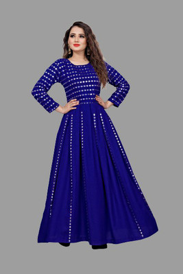 KARAN TEXTILES Anarkali Gown(Blue)