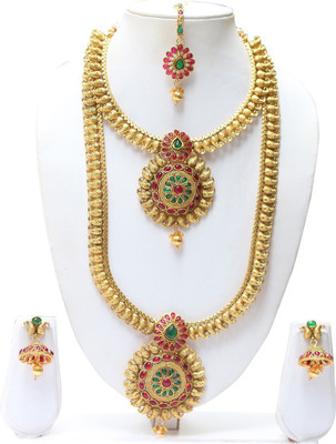 Ethnicking Brass, Copper, Alloy Gold-plated Maroon, Gold Jewellery Set(Pack of 1)