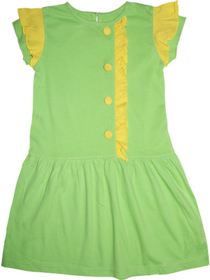 KiddoPanti Girls Midi/Knee Length Casual Dress(Green, Cap Sleeve)