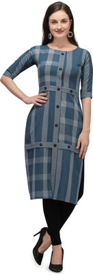RoyalFul Women Printed Straight Kurta(Blue)